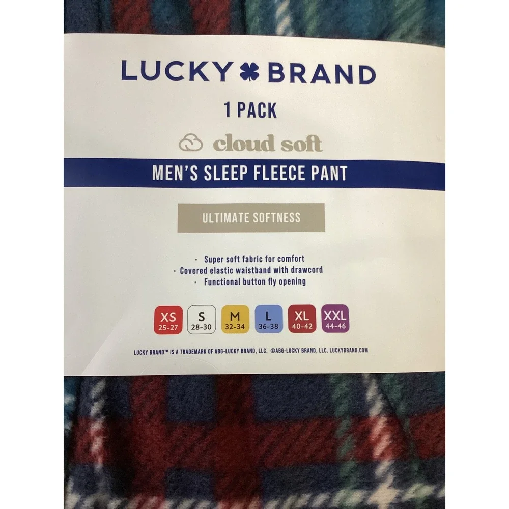 Lucky Brand Mens Cloud Soft Fleece Sleep Pant Plaid Navy Red Green Small NEW‎